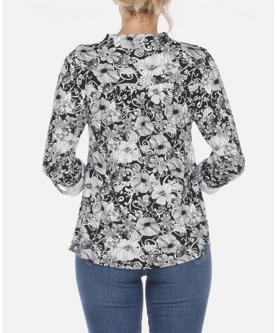 Women's Pleated Floral Print Blouse Black $32.00 Tops