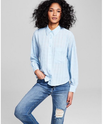 Women's Textured Button-Front Shirt Blue $24.19 Tops