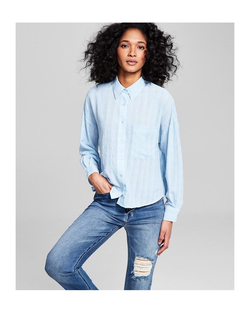 Women's Textured Button-Front Shirt Blue $24.19 Tops