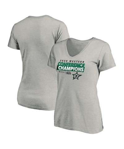 Women's Dallas Stars 2020 Western Conference Champions Locker Room Plus Size Taped Up V-Neck T-shirt Heather Gray $19.35 Tops