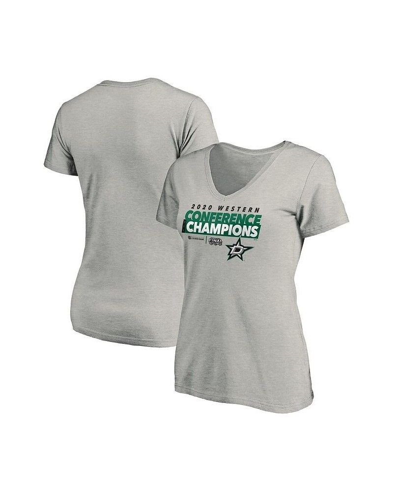 Women's Dallas Stars 2020 Western Conference Champions Locker Room Plus Size Taped Up V-Neck T-shirt Heather Gray $19.35 Tops