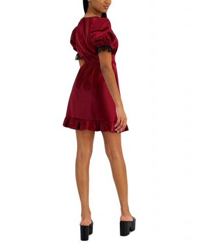 Juniors' Lace Trimmed V-Neck Dress Ruby $13.79 Dresses