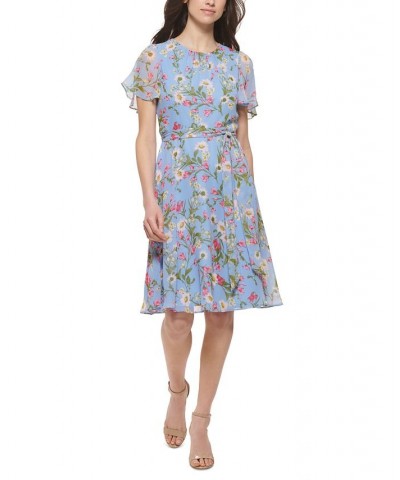 Petite Floral-Print Tie-Waist Fit & Flare Dress Peri Multi $50.49 Dresses