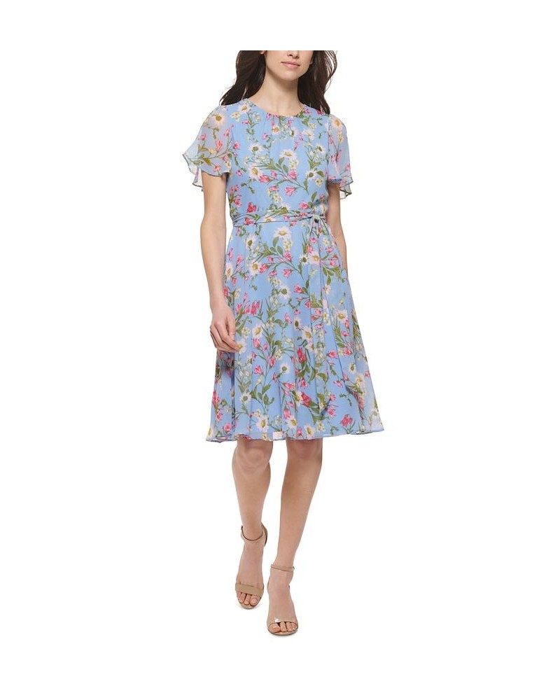 Petite Floral-Print Tie-Waist Fit & Flare Dress Peri Multi $50.49 Dresses