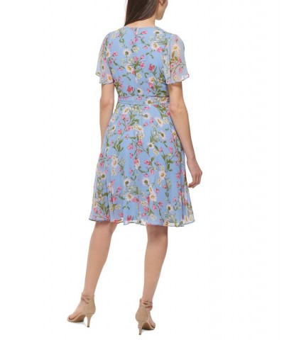 Petite Floral-Print Tie-Waist Fit & Flare Dress Peri Multi $50.49 Dresses