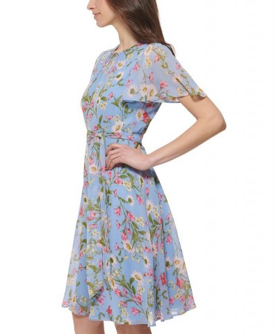 Petite Floral-Print Tie-Waist Fit & Flare Dress Peri Multi $50.49 Dresses