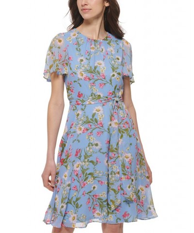 Petite Floral-Print Tie-Waist Fit & Flare Dress Peri Multi $50.49 Dresses