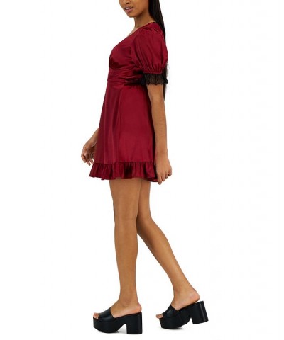 Juniors' Lace Trimmed V-Neck Dress Ruby $13.79 Dresses