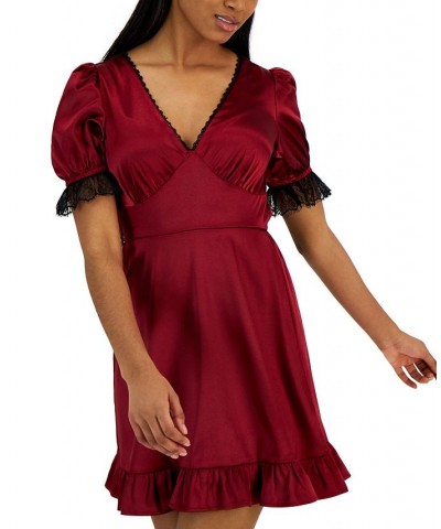 Juniors' Lace Trimmed V-Neck Dress Ruby $13.79 Dresses