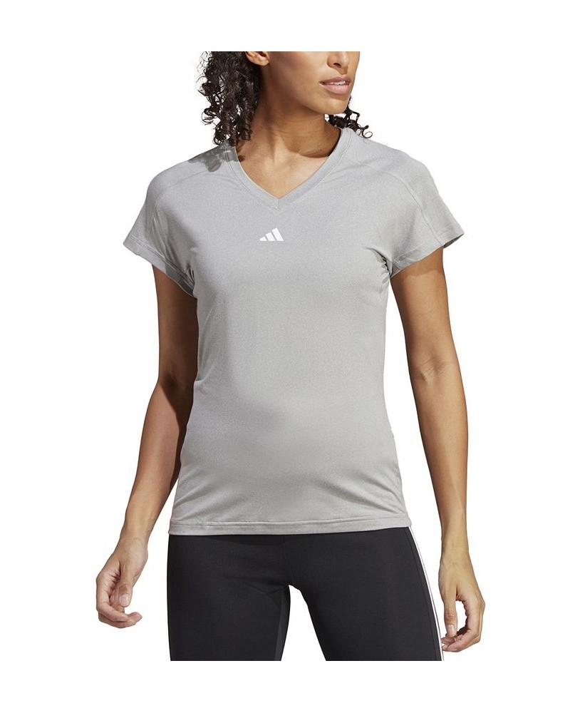 Women's Training Essentials Logo V-Neck T-shirt Gray $13.16 Tops