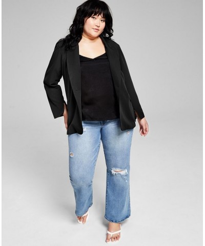 Trendy Plus Size Oversized Boyfriend Blazer Black $26.26 Jackets