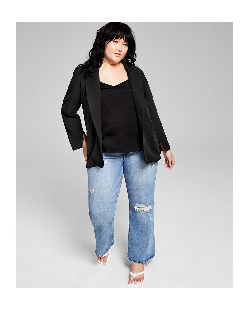 Trendy Plus Size Oversized Boyfriend Blazer Black $26.26 Jackets