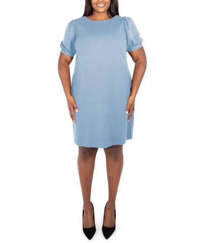 Plus Size Swiss Dot Sleeve Dress Blue $39.60 Dresses