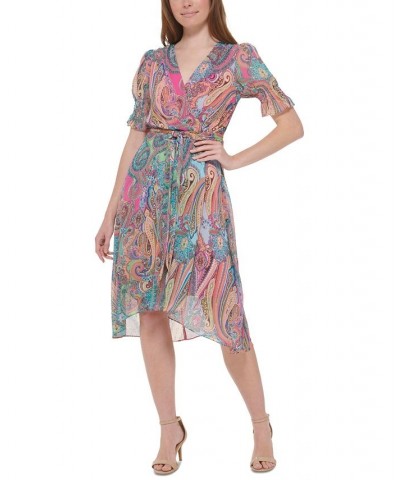 Petite Paisley Print Puff-Sleeve Fit & Flare Dress Hot Pink Multi $52.82 Dresses