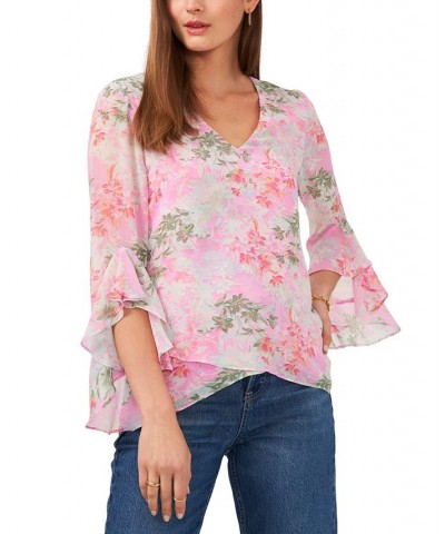 Women's Flutter Sleeve V-Neck Blouse Brook Green $25.36 Tops