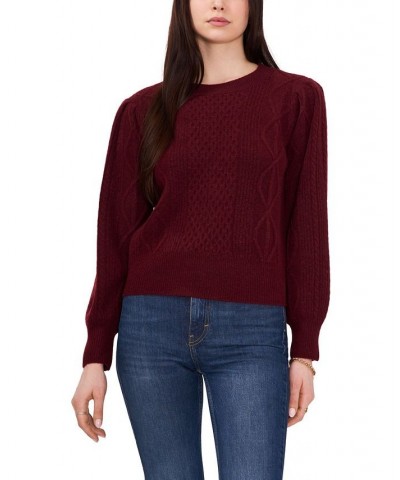 Women's Variegated Cables Crew Neck Sweater Windsor Wine $30.43 Sweaters