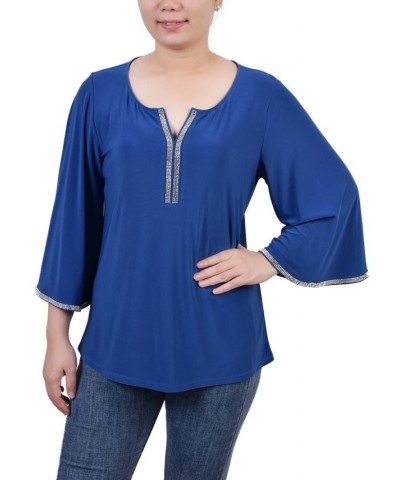 Petite 3/4 Bell Sleeve Top with Stones Blue $16.70 Tops