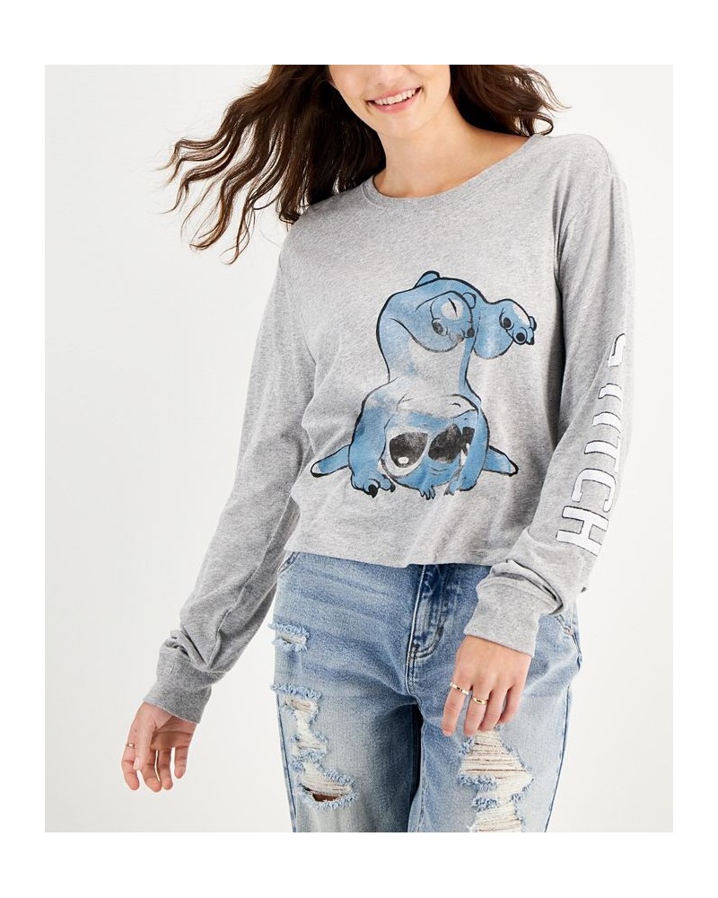 Juniors' Watercolor Stitch Long-Sleeve T-Shirt Heather Grey $13.24 Tops