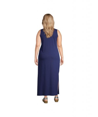 Women's Plus Size Cotton Jersey Sleeveless Swim Cover-up Maxi Dress Island aqua ombre $29.98 Swimsuits