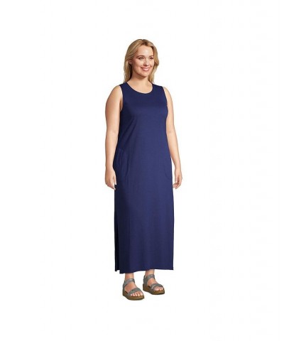 Women's Plus Size Cotton Jersey Sleeveless Swim Cover-up Maxi Dress Island aqua ombre $29.98 Swimsuits