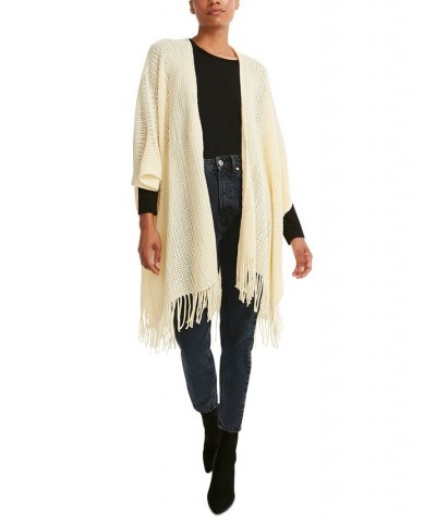 Women's Open-Weave Fringe-Trim Kimono Ivory $16.77 Sweaters