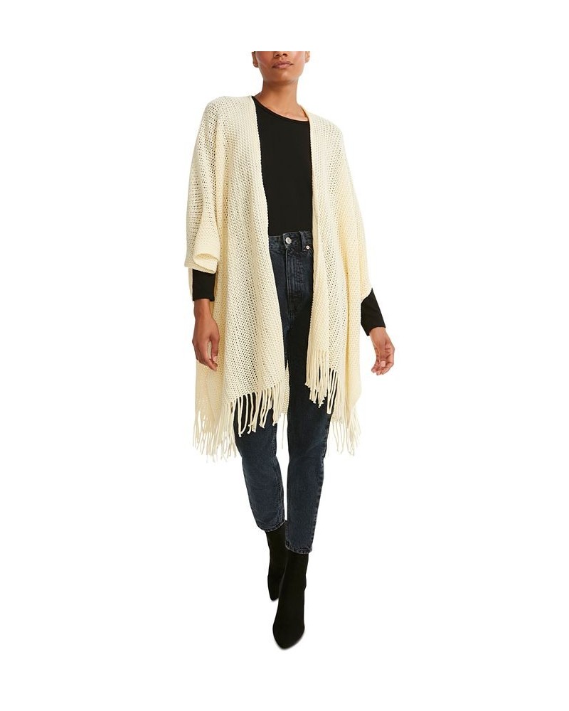 Women's Open-Weave Fringe-Trim Kimono Ivory $16.77 Sweaters