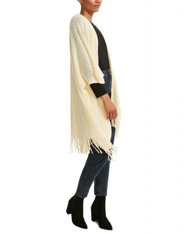 Women's Open-Weave Fringe-Trim Kimono Ivory $16.77 Sweaters