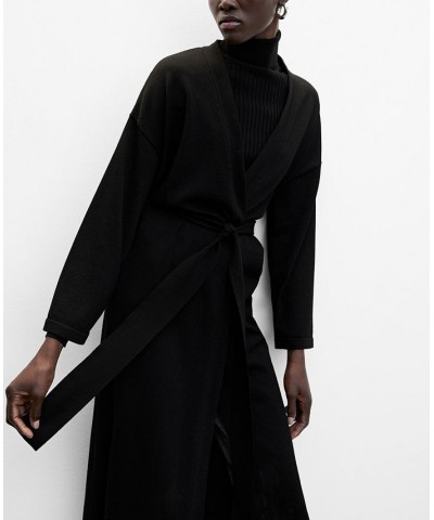 Women's Bow Long Cardigan Black $48.40 Sweaters