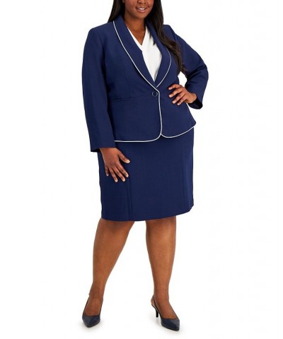 Plus Size Shawl-Collar Seamed Skirt Suit Blue $79.90 Suits