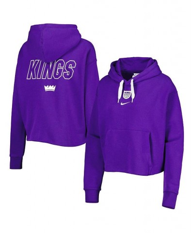 Women's Purple Sacramento Kings Courtside Cropped Pullover Hoodie Purple $45.04 Sweatshirts