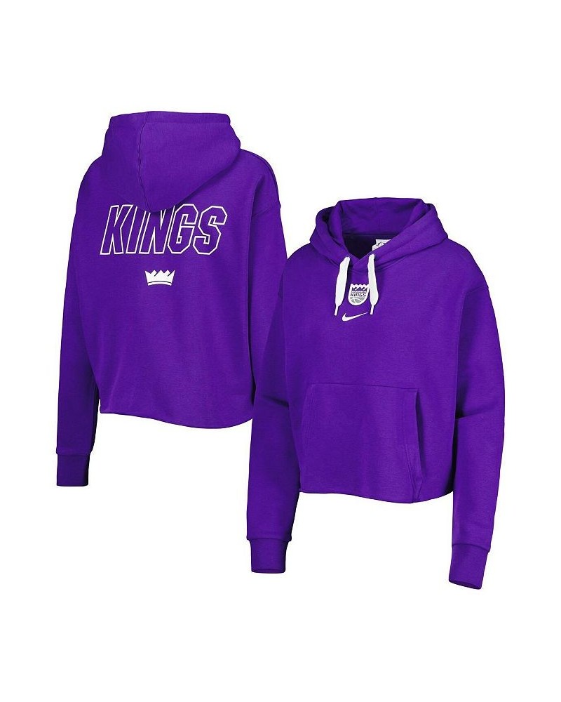 Women's Purple Sacramento Kings Courtside Cropped Pullover Hoodie Purple $45.04 Sweatshirts