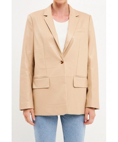 Women's Faux Leather Blazer Taupe $89.30 Jackets