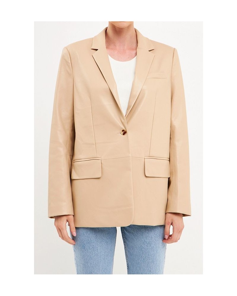 Women's Faux Leather Blazer Taupe $89.30 Jackets