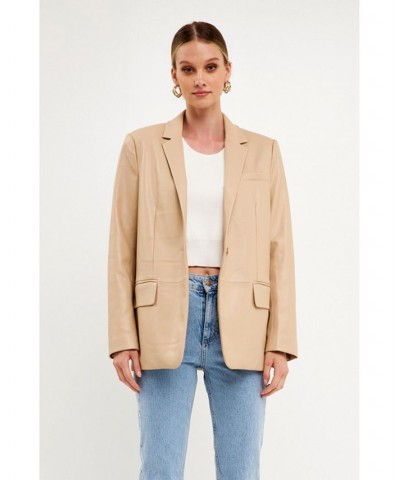 Women's Faux Leather Blazer Taupe $89.30 Jackets