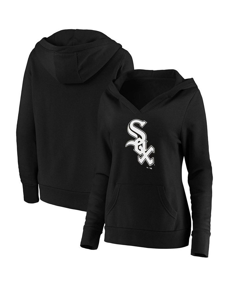 Plus Size Black Chicago White Sox Official Logo Crossover V-Neck Pullover Hoodie Black $37.60 Sweatshirts