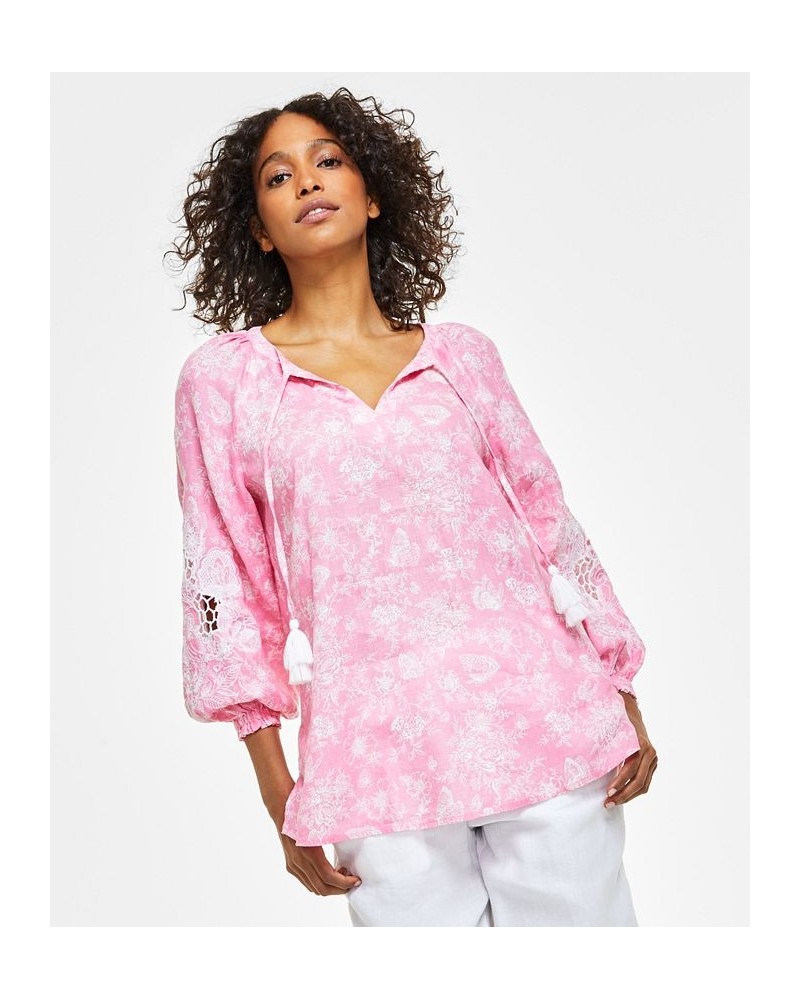 Women's Linen Toile-Print Top Peony Combo $25.37 Tops