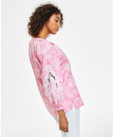 Women's Linen Toile-Print Top Peony Combo $25.37 Tops