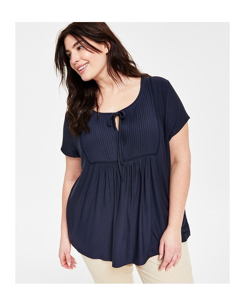 Plus Size Solid Short-Sleeve Pintuck Top Blue $26.37 Tops