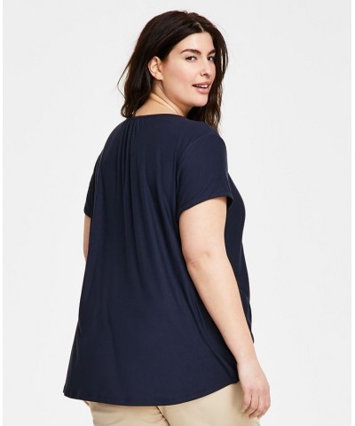 Plus Size Solid Short-Sleeve Pintuck Top Blue $26.37 Tops