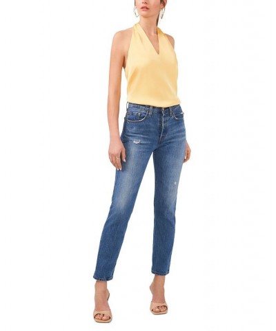 Women's V-neck Halter Top Yellow $36.34 Tops