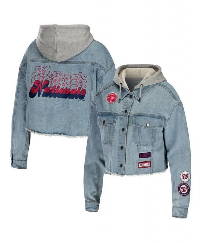 Women's Washington Nationals Hooded Full-Button Denim Jacket Denim $35.20 Jackets