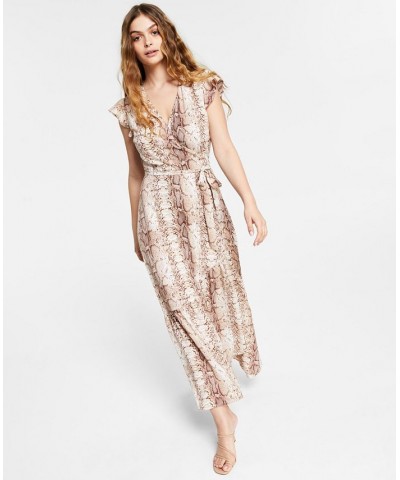 Petite Snake-Print Flutter-Sleeve Wrap Maxi Dress Snake $23.38 Dresses