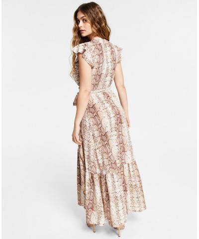 Petite Snake-Print Flutter-Sleeve Wrap Maxi Dress Snake $23.38 Dresses