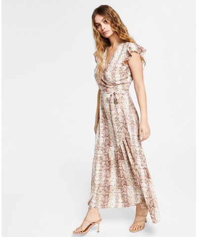 Petite Snake-Print Flutter-Sleeve Wrap Maxi Dress Snake $23.38 Dresses