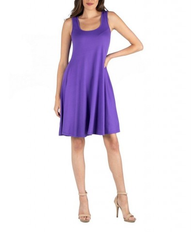 Women's Sleeveless A-Line Fit and Flare Skater Dress Purple $28.60 Dresses