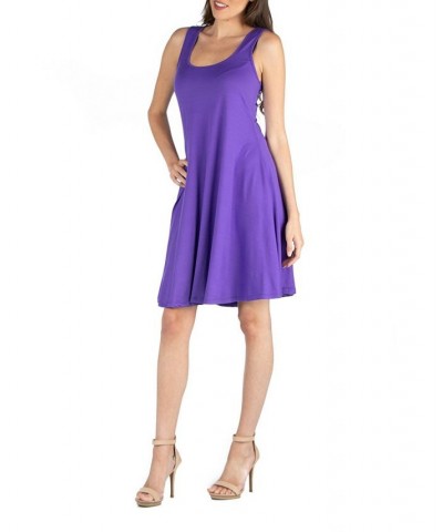 Women's Sleeveless A-Line Fit and Flare Skater Dress Purple $28.60 Dresses