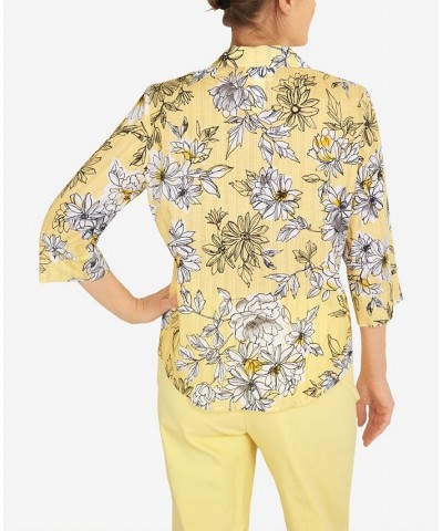 Petite Summer In The City Etched Floral Button Down Top Yellow $35.45 Tops