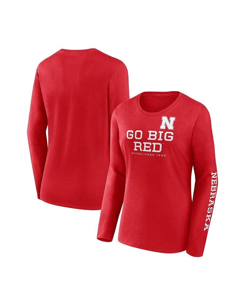 Women's Branded Scarlet Nebraska Huskers Rally Cry 2-Hit T-shirt Red $25.19 Tops