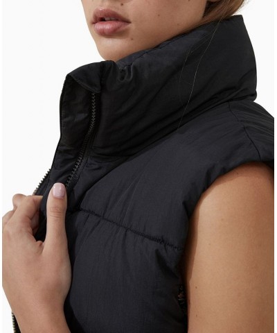 Women's The Mother Cropped Puffer Vest Jacket Black $27.00 Jackets