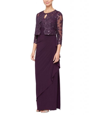 Petite Empire-Waist Embroidered Dress and Jacket Eggplant $64.50 Dresses